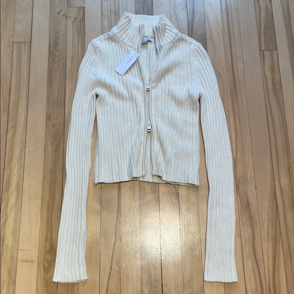 American Eagle Outfitters Cream Knit Zip-Up Sweater